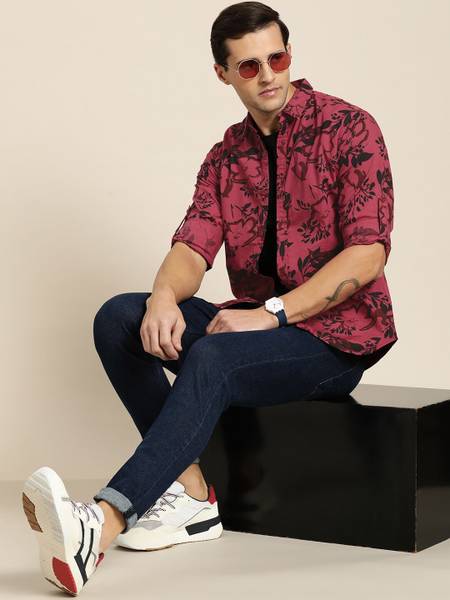 Moda Rapido Men Printed Casual Pink Shirt