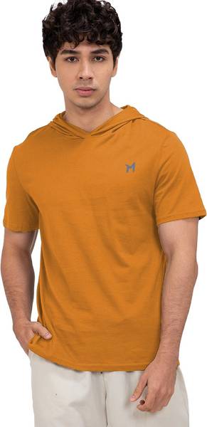 mebadass Solid Men Hooded Neck Yellow T-Shirt