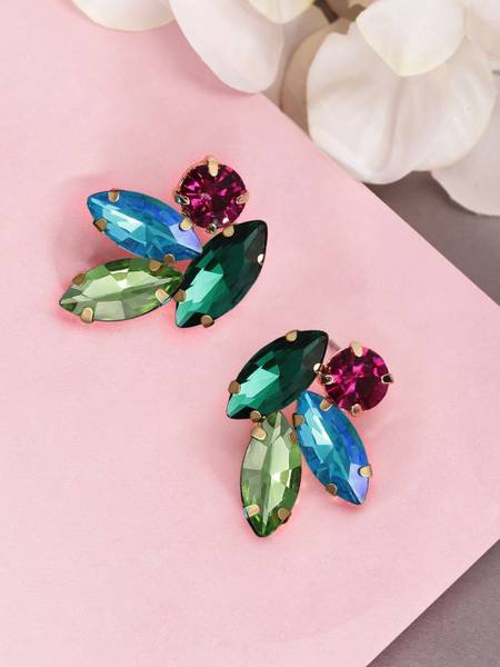 RUBANS Rubans Gold Plated Handcrafted Crystal Stone Stud Earrings