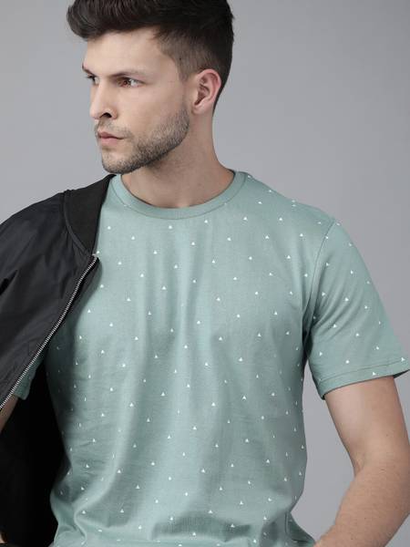 Roadster Printed Men Round Neck Green T-Shirt