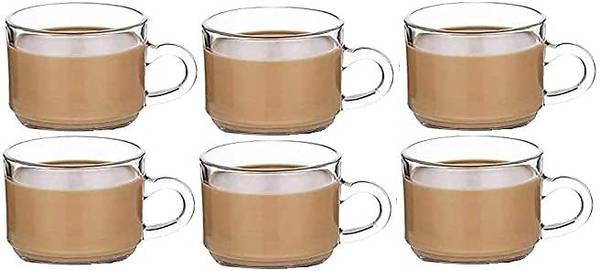 JIGSHTIAL Pack of 6 Glass Glass Tea Cup Set (Set of 6) Glass Transparent Glass Cup Tea(200 ML - Clear)