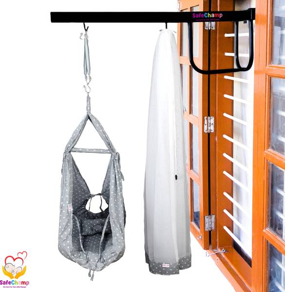 SafeChamp Roxy Baby Swing With Mosquito Net, Pillow, Spring And Metal Window Cradle Hanger