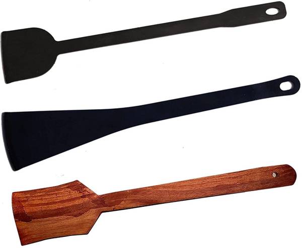 MYNAKSHA Pure Iron dosa Turner Pack of 2 Black Lifting Spatula