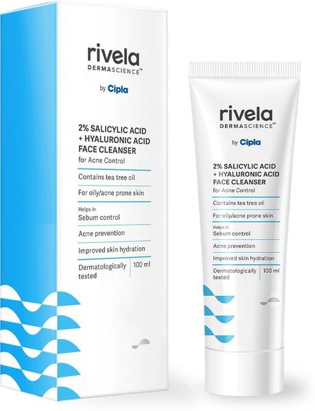 Rivela Dermascience by Cipla 2% Salicylic Acid + Hyaluronic Acid Face Cleanser for Acne Control