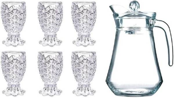 S1Store Imported Crystal Glass Jug (1.3 L) 6 Glass (200 ml)(pack of 7) Jug Glass Set Jug Glass Set