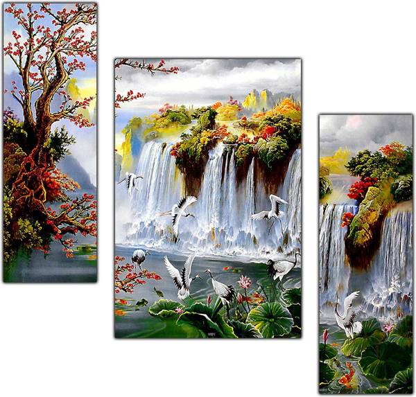 pnf Vastu Waterfall Landscape Scenery Painting MDF Panel | Best Gifting Option Digital Reprint 12 inch x 18 inch Painting
