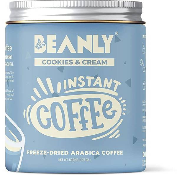 Beanly Instant Coffee - Freeze Dried & Microground Coffee, Cookies Cream, 50 Grams Pack Instant Coffee