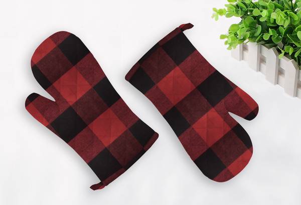 OASIS Red, Black Cotton Kitchen Linen Set