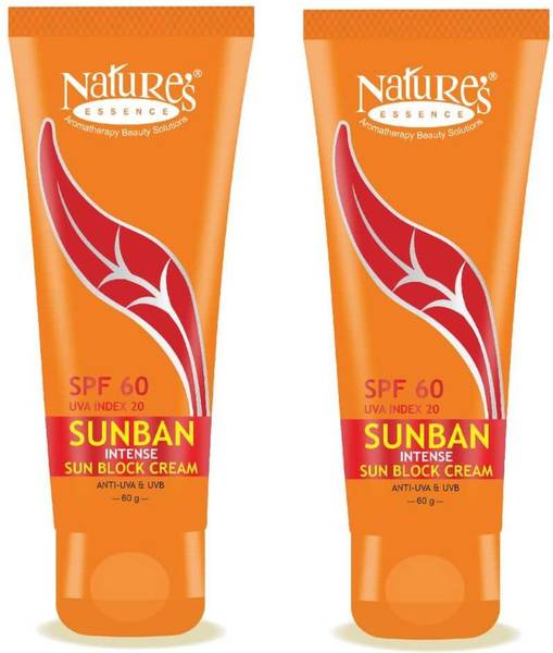 Nature's Essence Sunscreen - SPF 60 PA++++ SUNBAN SUN BLOCK CREAM SPF 60 [ 60G] [ PACK OF 2 ] 120G