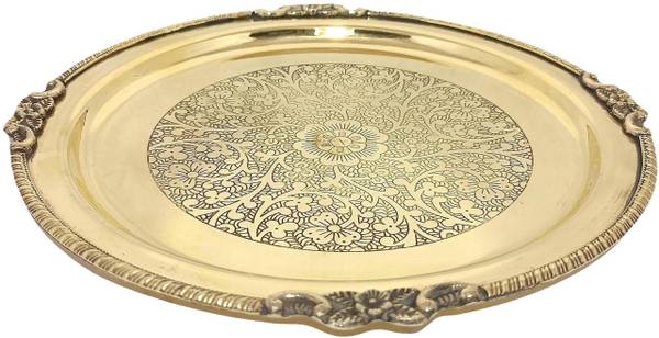 A & H ENTERPRISES Brass Designer Dinner Half Plate/Thali For Pooja & Dining ,20 cm Each - 1 Pieces Dinner Plate