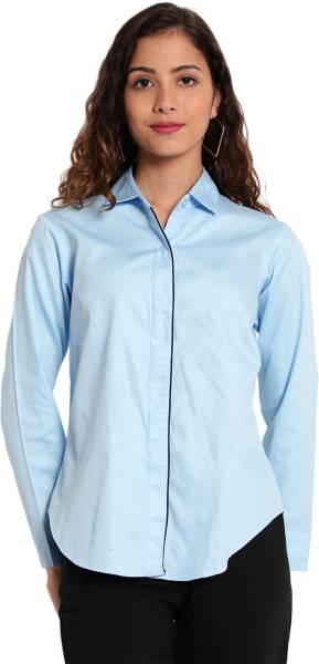 indietoga Women Solid Formal Blue Shirt