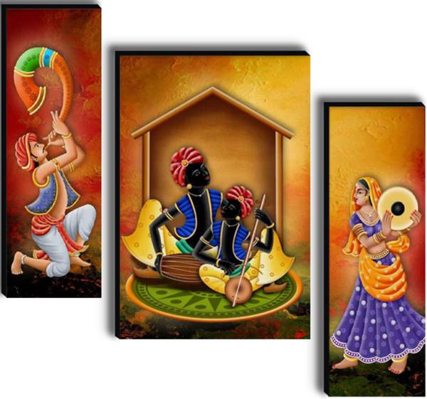 SNDArt Set Of 3 Rajasthani Traditional Home Dcor 3D Digital Reprint 12 inch x 18 inch Painting