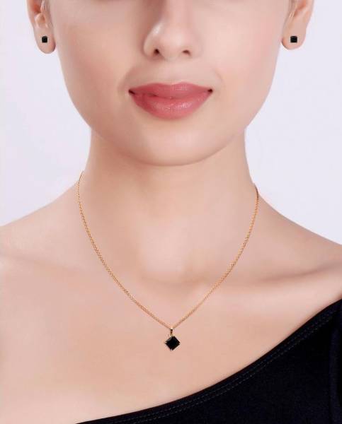 GENIAL Exclusive Gold Plated diamond Cushion Shape Pendant-SET for Women & Girls. Gold-plated Alloy