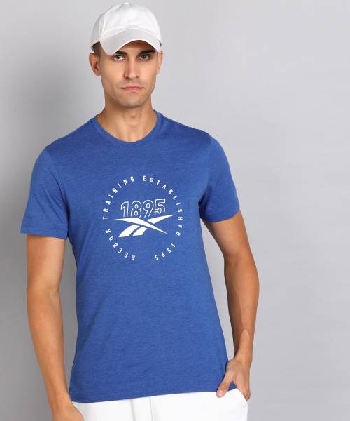 REEBOK Printed Men Round Neck Blue T Shirt Price History