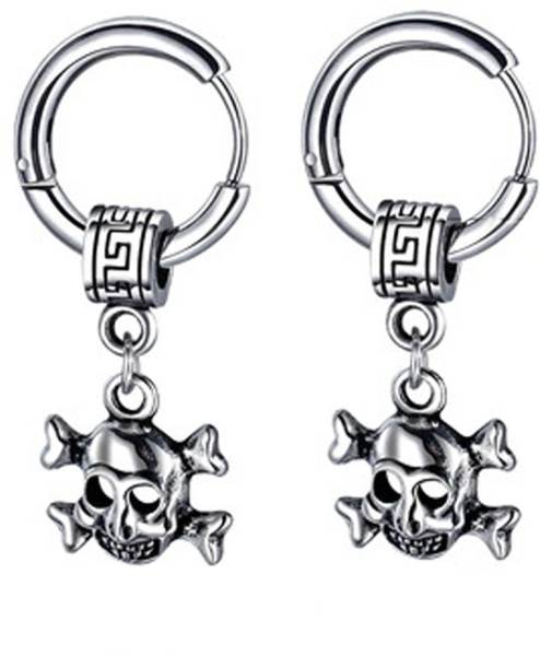 Shiv Jagdamba Men Gothic Skeleton Head Dangle Huggie Punk Titanium Steel Piercing Jewelry Metal Hoop Earring, Stud Earring, Drops & Danglers, Huggie E...