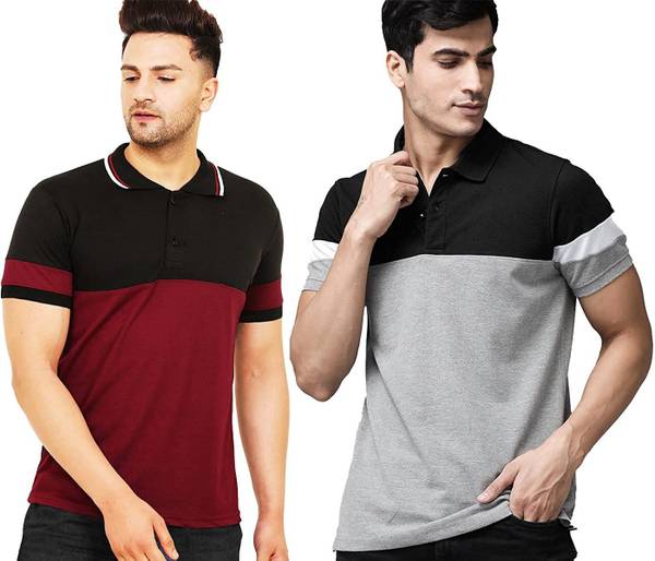 Leotude Colorblock Men Polo Neck Multicolor T-Shirt