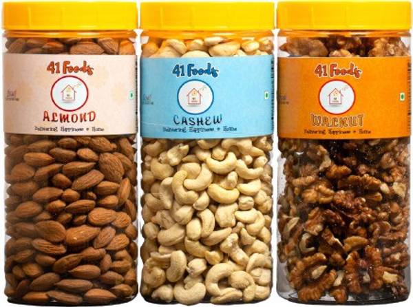 41 foods Dry fruits combo pack of Walnuts Almonds Cashews | kaju badam akhrot 450 GM Cashews, Almonds, Walnuts