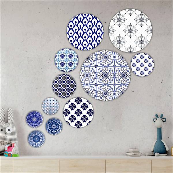saf Set of 11 Mandala Art Mdf Round Shaped Wooden Wall Hanging For home decoaration Digital Reprint 7.5 inch x 7.5 inch Painting