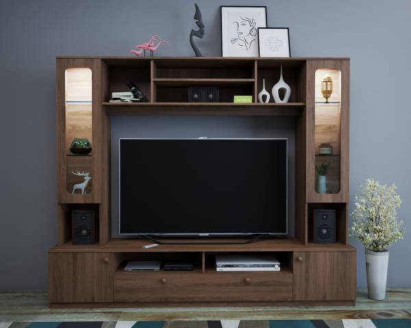 Trevi Oliver Premium Teak with Light-3 Years Warranty. Engineered Wood TV Entertainment Unit