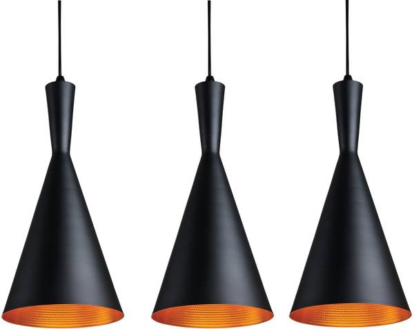 HomesElite Pendant Hanging Ceiling Light Lamp for Home Decorative Bedroom Living Room Balcony Indoor Lighting Metal Cone/Chilam Shaped Black Color Sin...