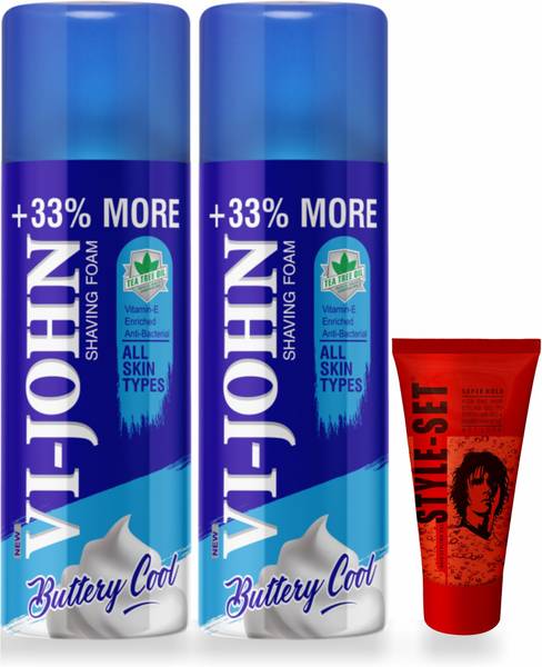 VI-JOHN Shaving Foam SENSITIVE SKIN 400 GM (Pack of 2) & Hair Gel 25 Gm (Red)