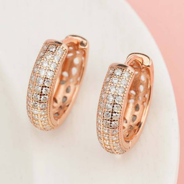 ZAVYA Rose Gold Hoop with Designer Floral Textured |With Certificate of Authenticity Sterling Silver Hoop Earring