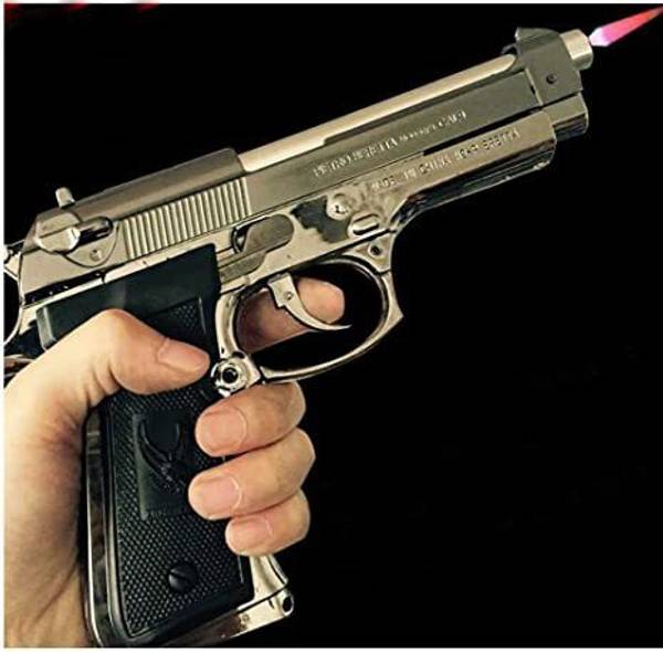 Huayue Silver Heavy Metal Pistol Gun 608 with Lighter Barrel Pull Back Gun Lighter Steel Gas Lighter