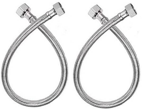 Spazio Premium Quality 18 Inch Stainless Steel (Pack Of 2) Connection Pipe Heavy Duty,Chrome Finish For Bathroom Accessories/Toilet Accessories Hose P...