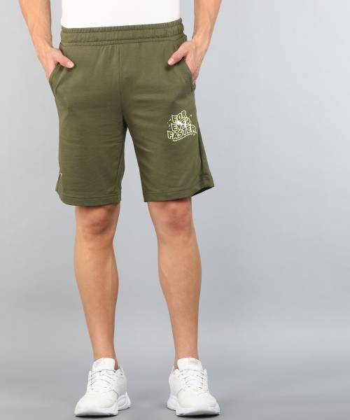 PUMA Graphic Print Men Green Sports Shorts