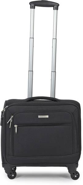 Teakwood Leathers Unisex Black Solid Soft Sided Cabin Size Trolley Bag with Laptop Compartment Cabin Suitcase 4 Wheels - 17 inch