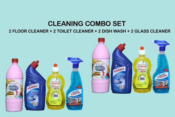 Hydesh Cleaning Combo 2 Floor Cleaner, 2 Toilet Cleaner, 2 Dish Wash, 2 Glass Cleaner Rose Liquid Toilet Cleaner
