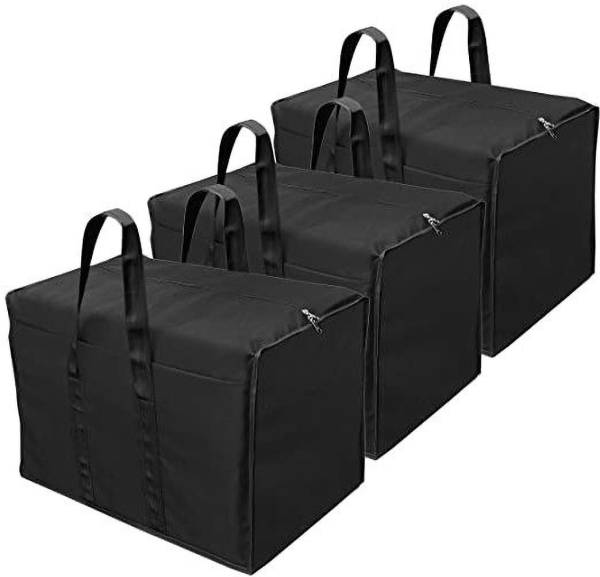 Unicrafts Nylon Underbed Unicrafs Nylon Underbed Storage Bag 85 L Pack Of 3 (Black, 57x 36.5X 40.5 cm) Underbed Storage Bag Nylon 85L F-Black03