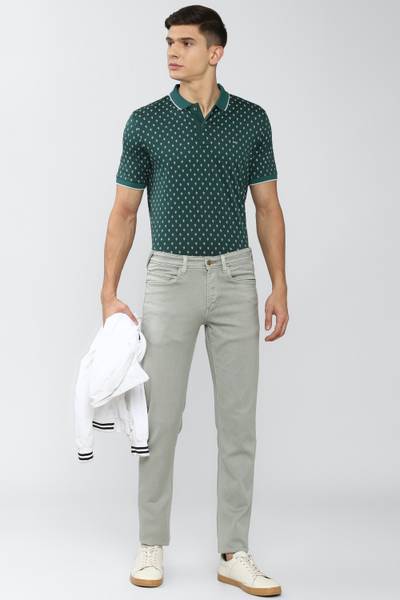 VAN HEUSEN Printed Men Polo Neck Green T-Shirt