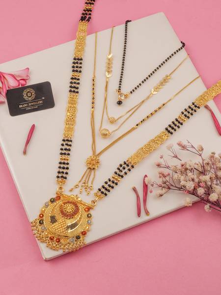 brado jewellery Brado Jewellery Combo of 4 Gold Plated Mangalsutra Tanmaniya for Women Brass Mangalsutra