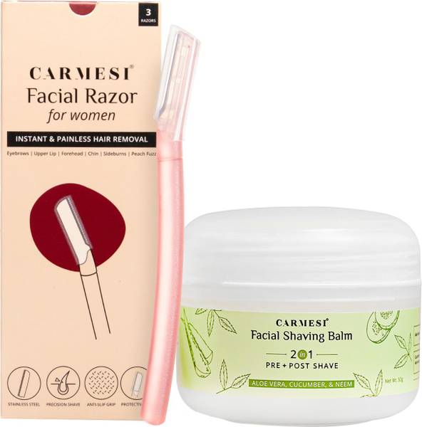 Carmesi Facial Razor (Pack of 3) & 2 in 1 Pre & Post Shave Facial Shaving Balm