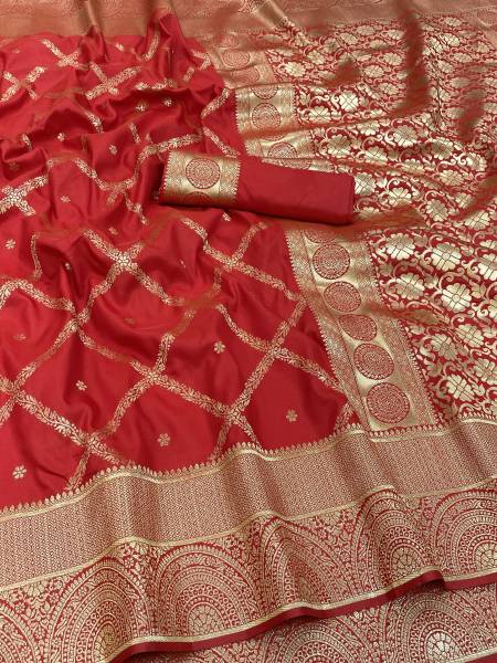 KanjiQueen Woven Kanjivaram Silk Blend, Cotton Blend Saree