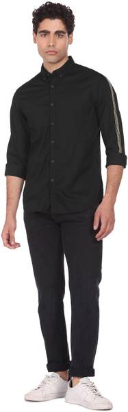FLYING MACHINE Men Solid Casual Black Shirt