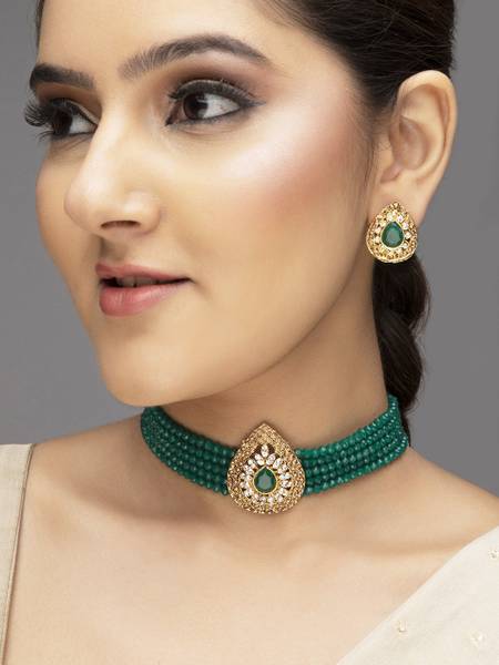 RUBANS Alloy Gold-plated Gold, Green, Bronze Jewellery Set