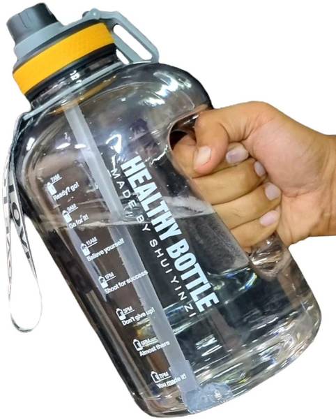 RIANZ 2.2 LTR. Motivational Water Bottle with Straw Black Transparent 2200 ml Sipper