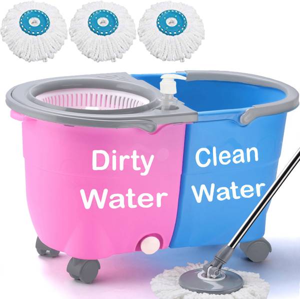 V-MOP Premium Twin Jumbo 4 Wheel Trolley Spin Mop ( 6 Months Warranty on Rod Set )Q Mop Set