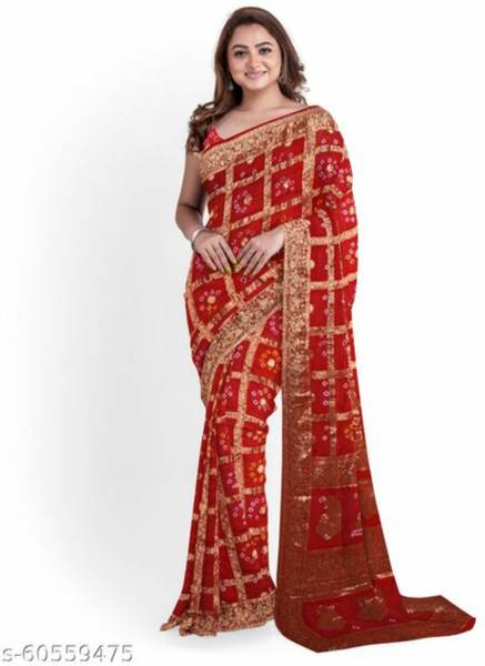 SONAM SAREES Woven Bandhani Chanderi Saree