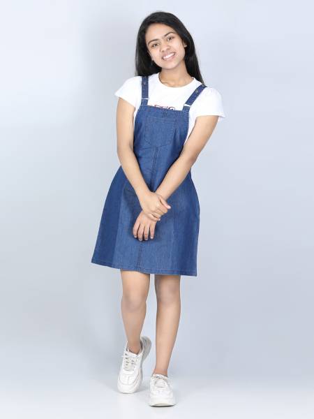 STYLESTONE Dungaree For Girls Casual Solid Denim