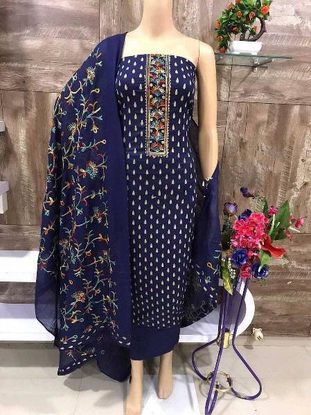 Shree paras creation Cotton Blend Embellished Salwar Suit Material