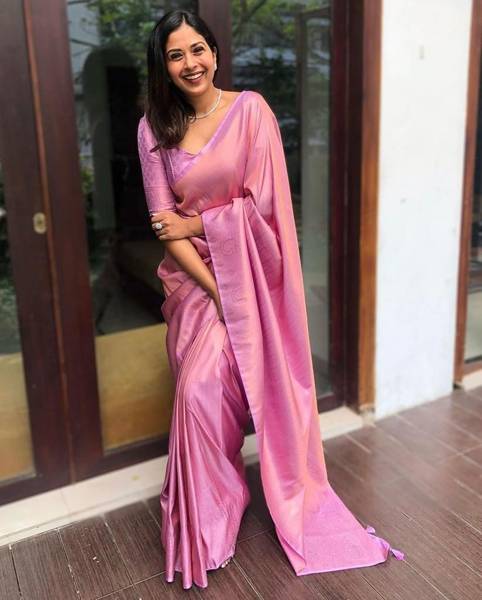 ESOMIC Solid/Plain Kanjivaram Pure Silk Saree