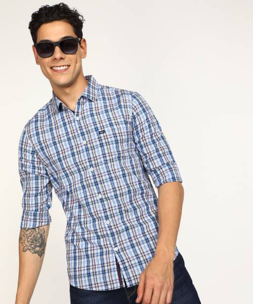 Spykar Men Checkered Casual Blue Shirt