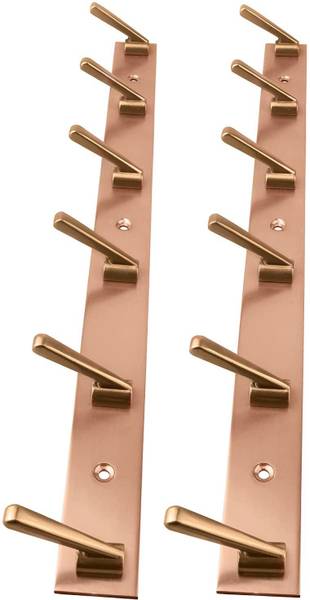 DOCOSS Pack of 2 Deluxe Rose Gold 6 Pin Metal Cloth Hangers for Wall,Hanging Clothes Hook Rail 6