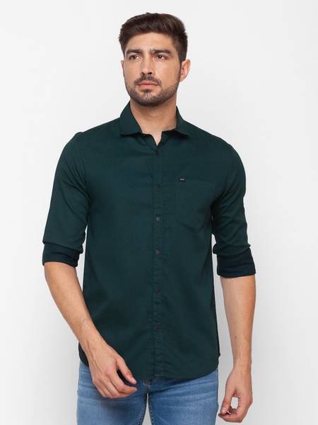 Spykar Men Solid Casual Green Shirt