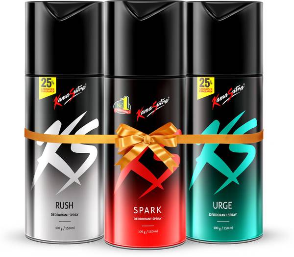 KS SPARK RUSH URGE Deodorant Spray  -  For Men &amp; Women  (450 ml, Pack of 3)