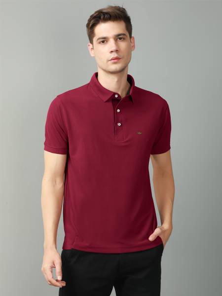 Stellers Solid Men Polo Neck Maroon T-Shirt