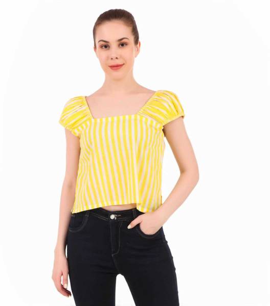 ALAKNANDA Casual Striped Women White, Yellow Top